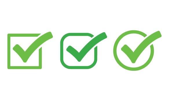 Green Tick Symbols Isolated on White, Check Marks in Square, Circle, and Box vector