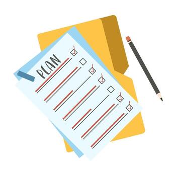 Organized to-do lists and planning sheets arranged neatly on a workspace. Colorful office supplies complement productive paper planning. vector