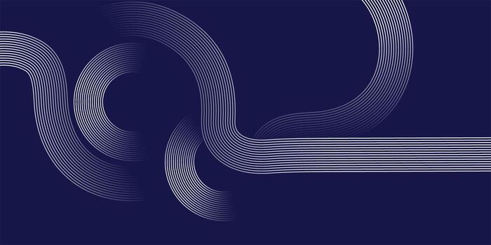 Minimal Dark Abstract Background with Flowing White Line Curves on Blue vector