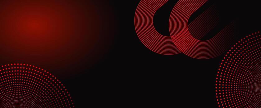 Red Abstract Tech Background with Halftone Dots and Curved Line Shapes Futuristic Dark Design vector