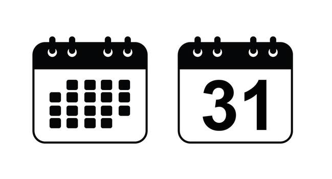 Editable Calendar Simple Black and White Flat Design with Transparent Background for Planning, Deadlines, and Event Reminders, vector