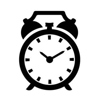 Black and White Alarm Clock Retro Twin Bell Classic Outline Style Isolated on silhouette White Background High Resolution Minimal Design Symbol for Sleep Wake Up Timer Bedtime and Morning Routine jpg vector