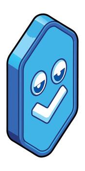 Blue check mark cartoon character with funny expression on transparent background vector