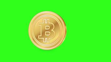en 20 sekunder animering av en roterande bitcoin mynt på en vibrerande grön bakgrund, visa upp digital valuta dynamik video
