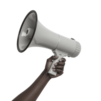 Elevating communication a human hand firmly grasps a megaphone ready to project messages with png