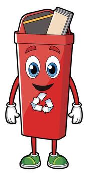 Smiling Red Recycle Bin Cartoon Character on Transparent Background vector