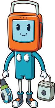 Cartoon Robot Character with Toolbox on Transparent Background vector