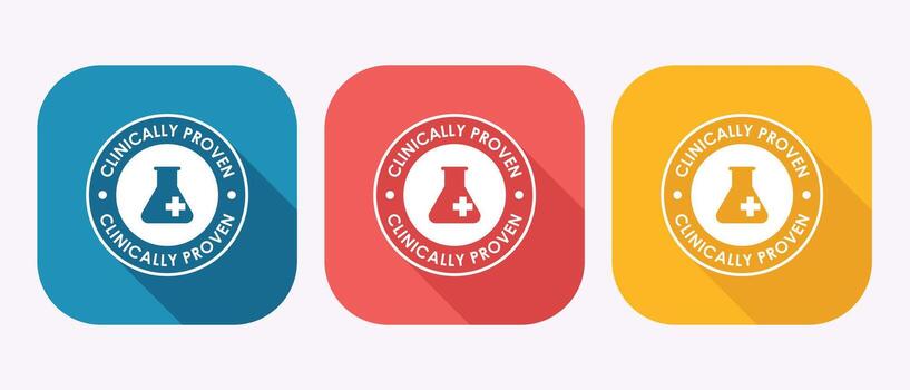 clínicamente probado íconos escaparate evidencia establecido validación y investigación para producto eficacia con Ciencias y innovación vector