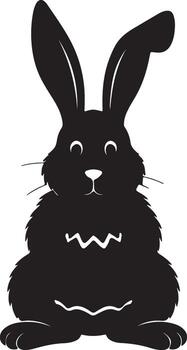 Easter bunny silhouette with large ears and an egg in its lap on white background vector