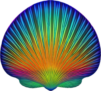 Vibrant seashell radiates a spectrum of color, displaying dynamic lines and an eye-catching pattern. png