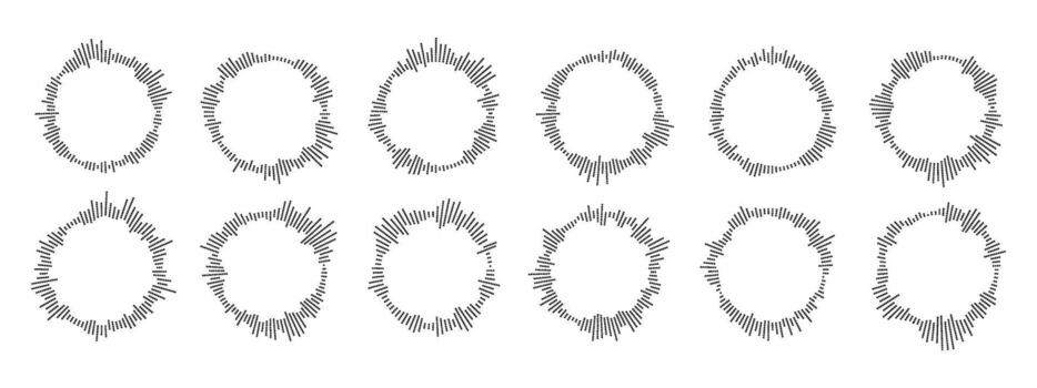 Circular sound point waves. Circular equalizer of a podcast. Set of music symbols, for music player. spectral radial diagram vector