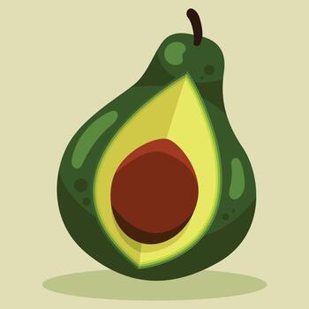 Illustration of a halved avocado with a visible pit, showcasing its green skin and yellow flesh against a light background.,split in quarters vector