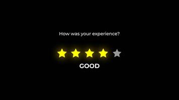 fem gul stjärnor med Bra märka på transparent bakgrund. perfekt för kund recensioner, respons, betyg systemet, ui element, och service tillfredsställelse bilder. alfa kanal video