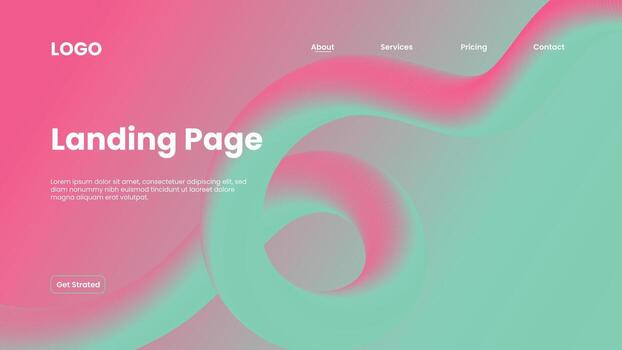 Bright gradient landing page background with abstract 3D swirl shapes in pink and green tones, perfect for websites, banners, and digital presentations. vector