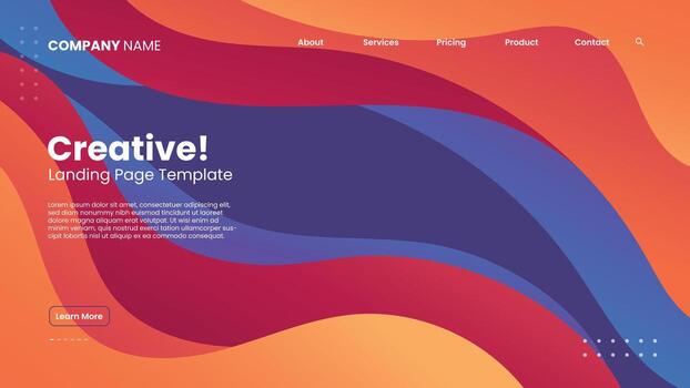 Creative landing page background with smooth abstract waves in vibrant orange purple and red tones ideal for banners websites and presentations. vector