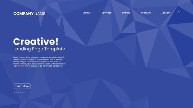 Creative landing page background with blue low poly geometric shapes ideal for websites, apps, banners, and presentations in a clean and professional design layout. vector