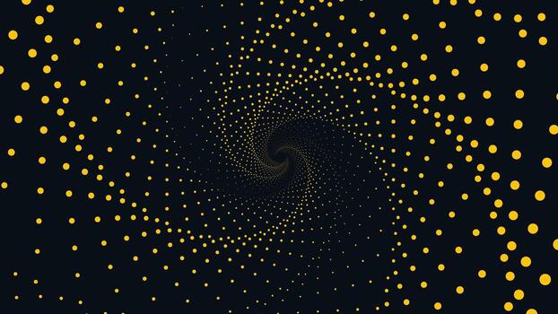 Dynamic abstract background with yellow spiral dot pattern on dark theme, perfect for posters, digital art, presentations, tech visuals, and creative graphic projects vector