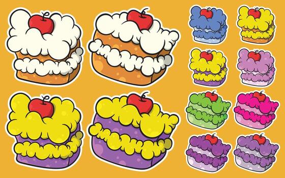 a set of different cakes with different colors vector