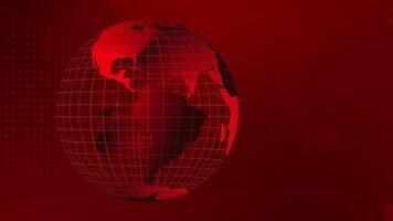 roterande klot animering med röd nyanser och rutnät överlägg, highlighting kontinenter och dynamisk övergångar i en 20 sekunder slinga video