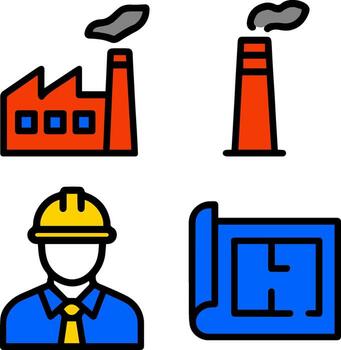 fábrica edificio con chimenea y ingeniero participación Plano vector