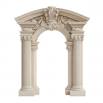 klassisk arkitektonisk båge 3d ikon terar invecklad blommig sniderier bakgrund stödjande räfflad kolumner, isolerat på en transparent och för lätt integration in i mönster png