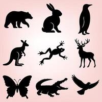 diverso fauna silvestre siluetas un colección de animal íconos vector