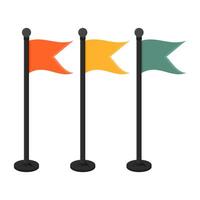 Simple Flag with Black Flagpole . Flying Flag Icon on White Background. vector