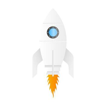 White Rocket Launch . Rocket Taking Off with Flames. Simple Rocket Icon. vector