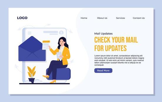 Mail Updates landing page design template for Email website and mobile website development. Flat style modern illustration. vector