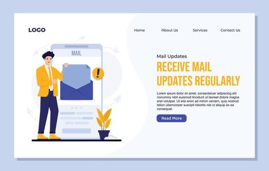 correo actualizaciones plano diseño sitio web aterrizaje página modelo de correo electrónico remisión programa. ilustración vector