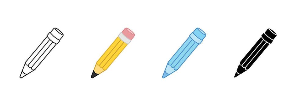 Clean pencil icons in stroke style for documents and writing tasks vector