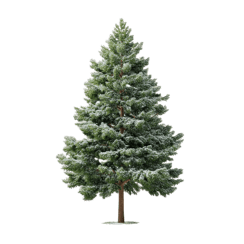 sempreverde pino albero coperto con leggero neve su rami, in piedi alto con Marrone tronco e lussureggiante verde aghi nel inverno stagione png