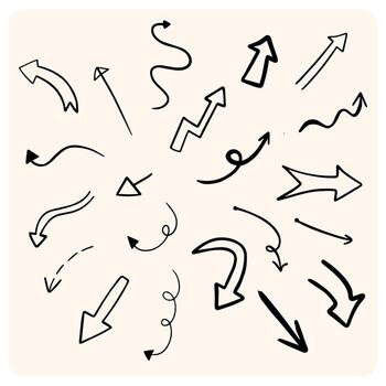 Assorted Hand-drawn Directional Arrow Doodles Set with background cream vector