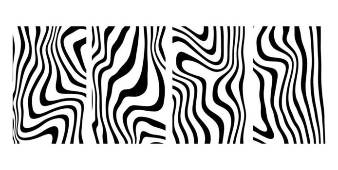 Set Of Retro 70s Style Abstract Wave Line Background vector