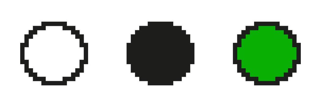 Pixel Art Empty Circle Icon Set. Pixelated Circle Outline Representing A Blank Or Placeholder Space. Isolated Illustration vector