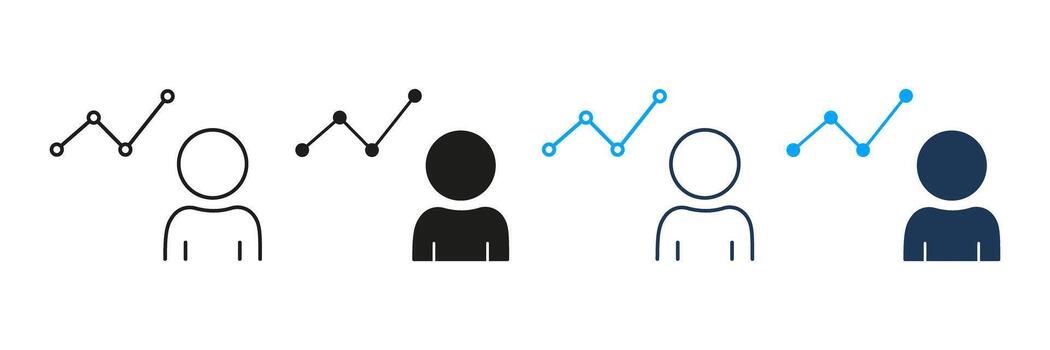 persona con grafico línea y sólido icono colocar. datos análisis, actuación seguimiento, y negocio crecimiento símbolo recopilación. analítica y estrategia visualización. aislado ilustración vector