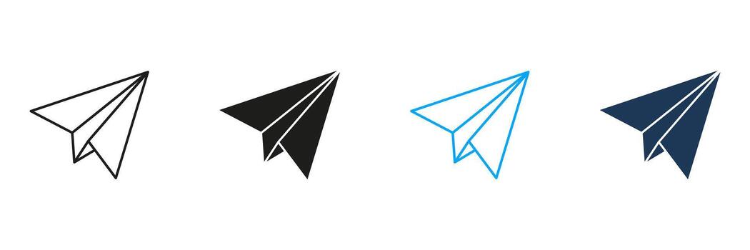 Paper Airplane Line And Solid Icon Set. Communication, Messaging, And Email Symbol Collection. Represents Sending, Delivery, And Flight Concepts. Isolated Illustration vector