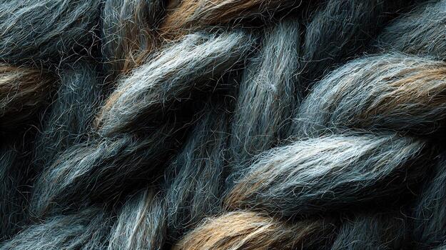 Detailed view of intertwined gray and brown coarse wool fibers, a warm and cozy texture. Seamless tile. photo