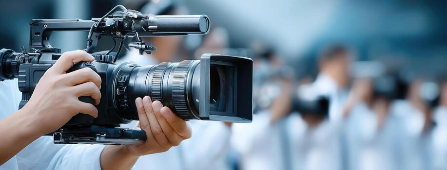 A person holding a camera in front of a group of people photo