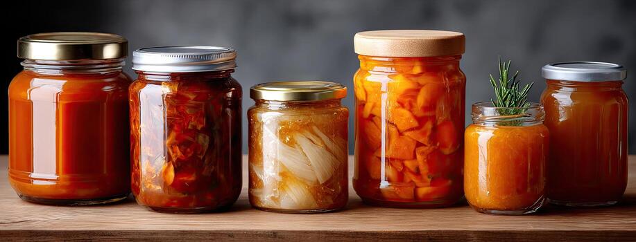 A group of jars with different types of food photo