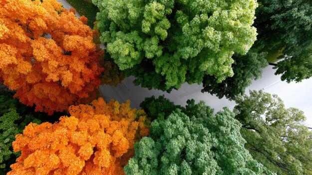 A view of the top of a tree with many different colors photo