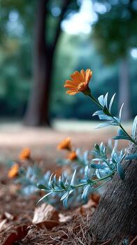 A flower growing out of a tree trunk photo