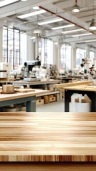 Wooden table top in a factory photo