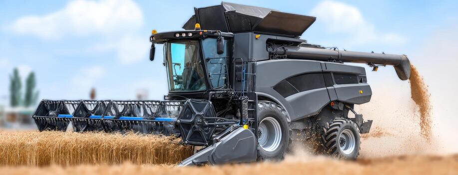 A combine harvester is working in a field photo