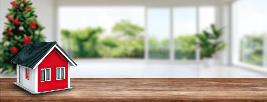 A house with a christmas tree in the background photo