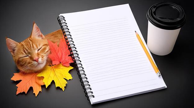 Autumn cat nap on notebook photo