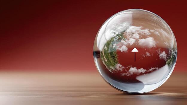 A glass ball with an arrow pointing up inside photo