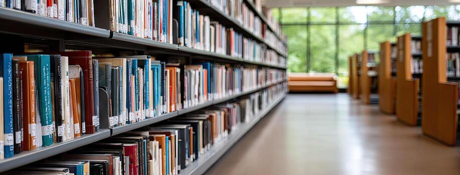 A row of books on a shelf in a library photo