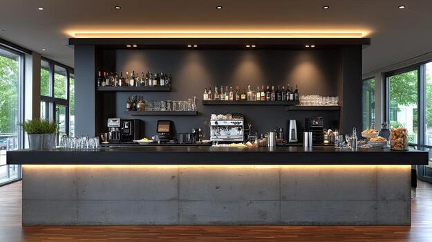A modern bar with a large counter photo