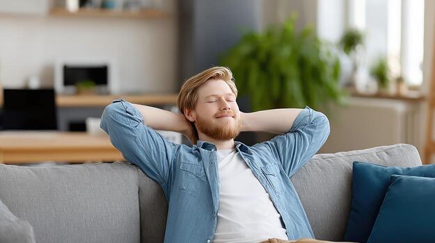 A man is relaxing on a couch photo